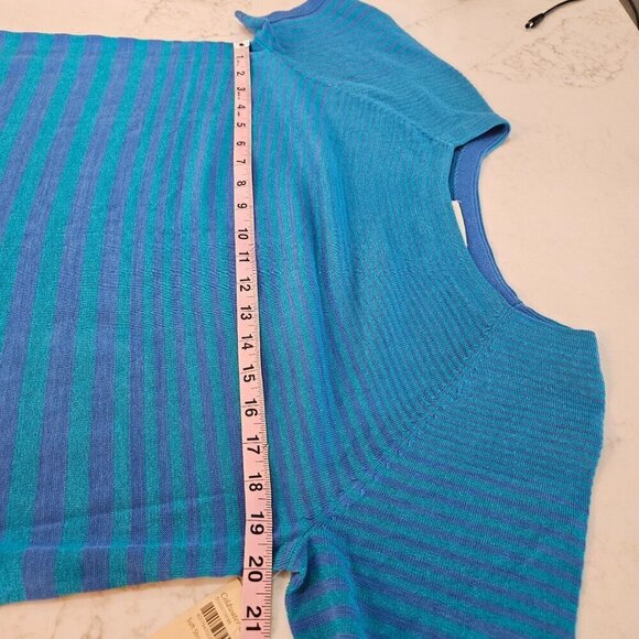 NEW! Coldwater Creek Size XL 16 Silk Cotton Blue Stripe Short Sleeve Knit Top - Picture 10 of 10
